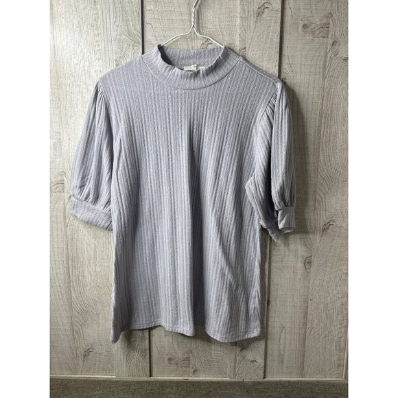 Maurices Womens Ribbed Puff Short Sleeve Light Gray Top Blouse Size Large - Picture 1 of 7